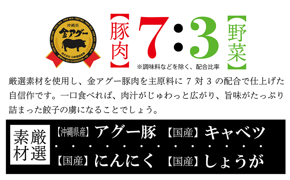 沖縄県産　金アグー　肉餃子　大容量　96個入り　12個×8パック